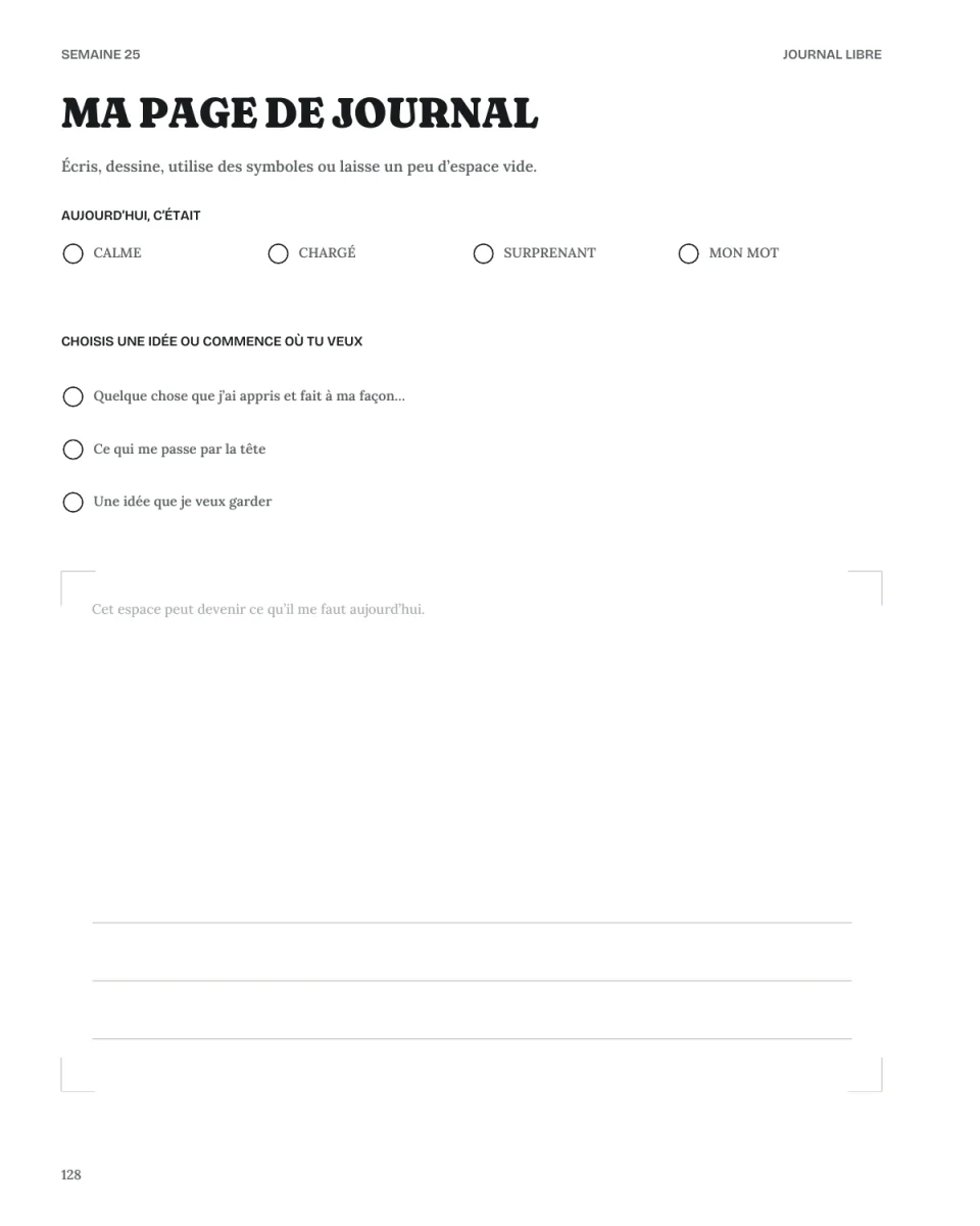 Page de journal libre de Mon point de départ avec de l’espace pour écrire, dessiner ou utiliser des symboles.