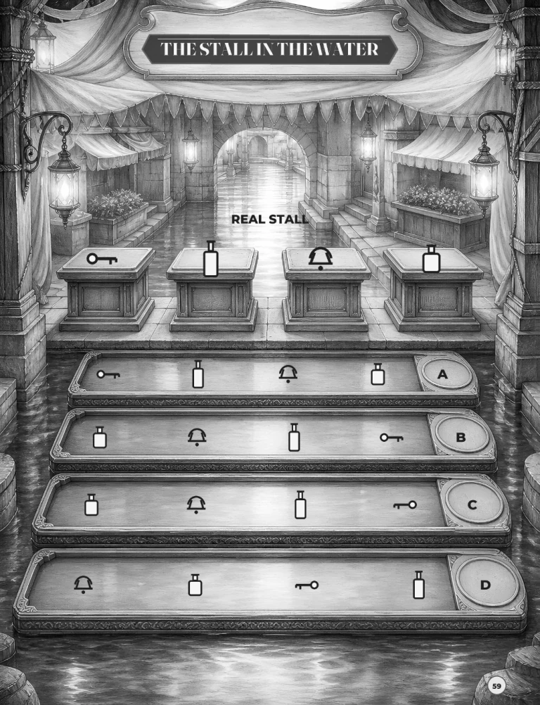 An English puzzle page set in Mirrorwater, where reflections become part of the clue.