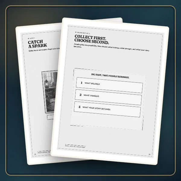 A guided page that helps children choose the starting idea for a story.