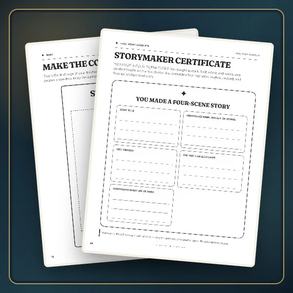 A guided page that helps children write, illustrate and finish their story.