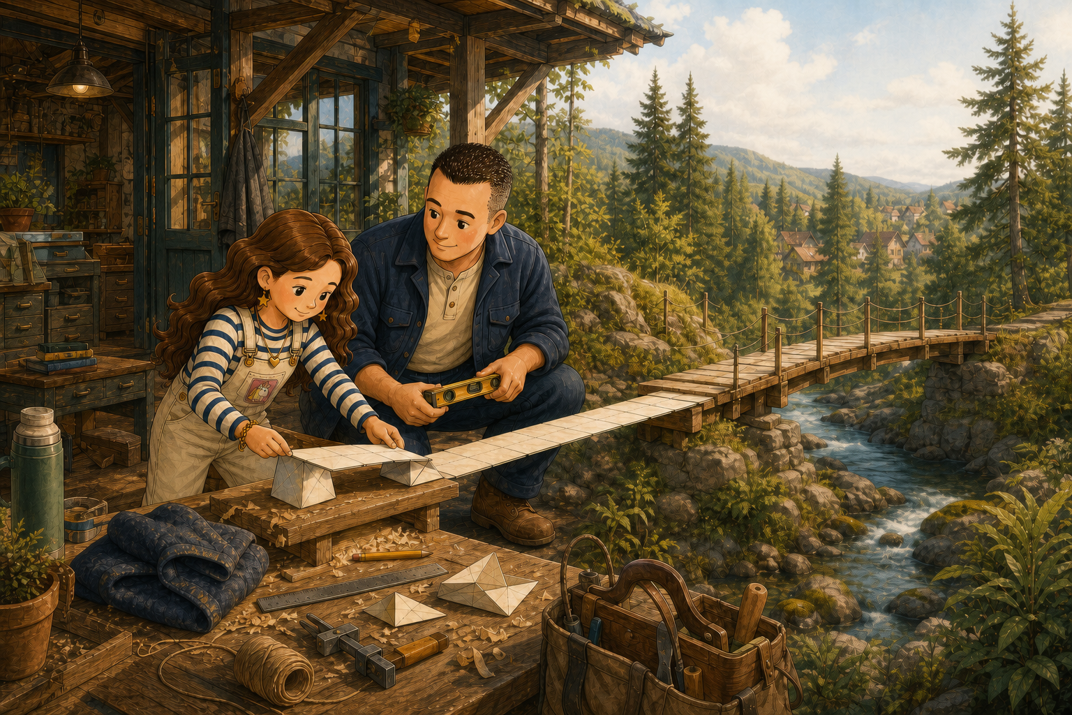 A paper bridge crosses a deep valley inside the PENCIL NORTH world.